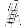4 Step Ladder Folding Stool Non Slip Tread Steel With Handrail