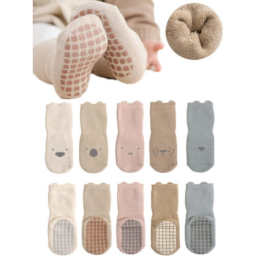 (0-12 Months) Baby Non-Skid Warm Thick Socks - Anti-Skid Grip Crew Slipper Socks for Newborns, Infants & Toddlers (Boys & Girls)