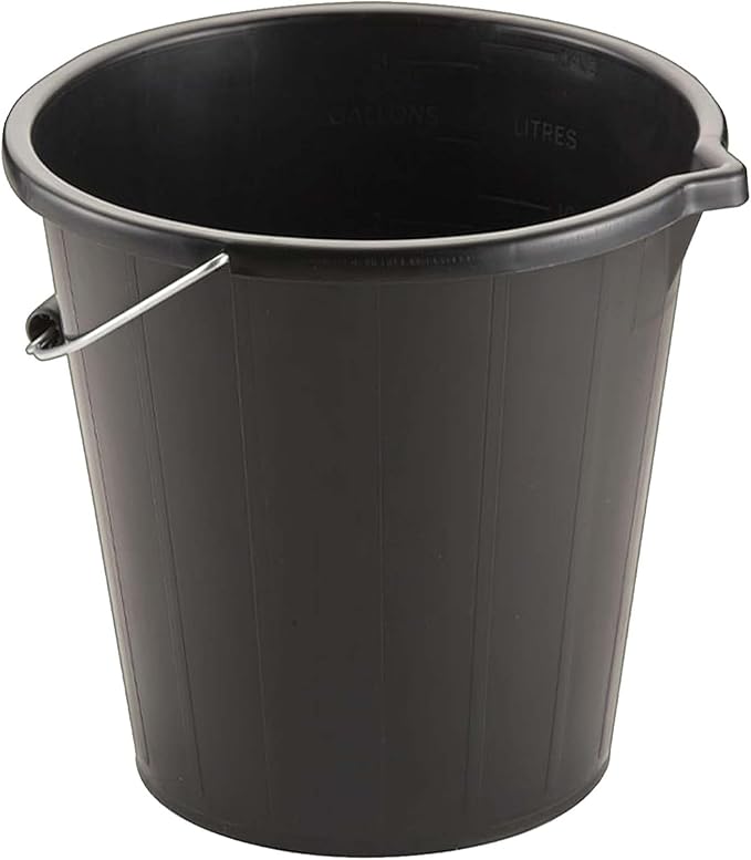 Strong Black 14 Litre Plastic 3 Gallon Bucket With Metal Handle & Pouring Spout For Home, Garden & DIY (1)
