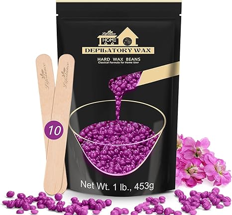 Lifestance Violet 450g Wax Beads, Coarse Hair Removal Formula, Hard Wax Beads for Brazilian Bikini - Legs - Underarm- Private Part, Waxing Beads with 10 Applicators for Wax Warmers