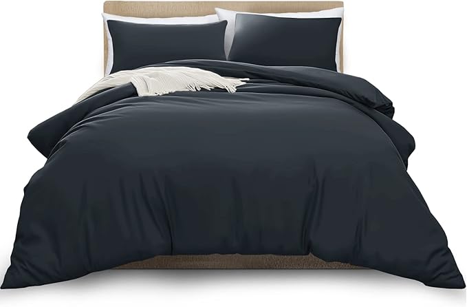 MOONLIGHT20015 Double Duvet Cover Charcoal Solid Soft Pre-Washed Double Bedding Duvet Cover Set with 2 Matching Pillowcases
