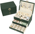 Granbest 3 Layers Jewellery Box with 2 Drawers, Elegant Jewellery Organiser, Leather Jewellery Storage Case Ideal for Necklaces, Bracelets, Rings and Earrings (Dark Green)