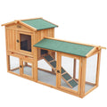FED 21400 Large Wooden Rabbit Hutch with Extended Run - 2-Tier, Pull-Out Floor, Ramp, Gun Metal Locks, Weatherproof Finish (1470x520x855 mm)