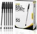 G4GADGET Premium Pack of 50 - Medium Tip Fluent Smooth Writing Black Biro Ballpoint Pens,14.5cm