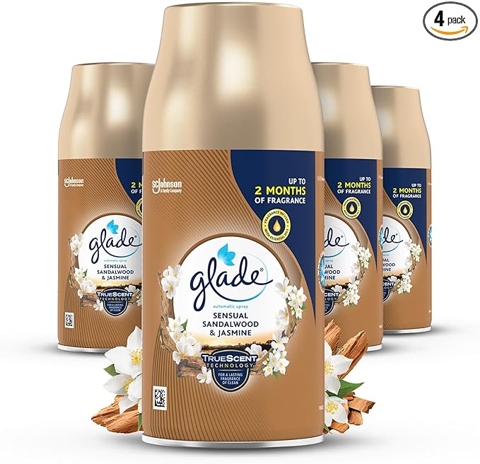 Glade Automatic Air Freshener Refills, Room Spray & Odour Eliminator, Sandalwood & Jasmine, Pack of 4 (4 x 269 ml)