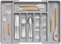 Lifewit Extendable Cutlery Drawer Organiser, Adjustable Cutlery Tray, Plastic Adjustable Kitchen Storage Dividers for Utensil Spoons Forks Knives, 8 Compartments, 33-57 x 38cm, Grey