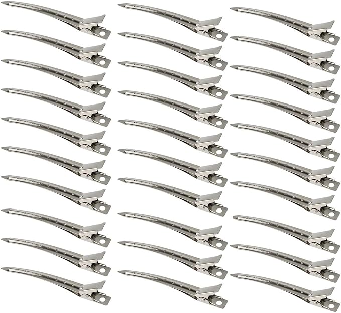 30 Pcs Duck Bill Hair Clips, Pin Curl Clips, Metal Hair Clips, Hair Sectioning Clips, 3.5 Inch Rustproof Metal Alligator Curl Clips with Holes for Hair Styling, Hair Accessories, Silver