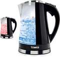 Tower T10012 LED Colour Changing Kettle, 360° Swivel Base, Large Viewing Window, Easy Fill Lid, Removable Filter, 1.7 Litre Capacity, 2200W, Black