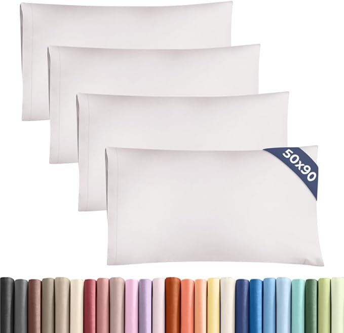 King Size Pillow Cases 4 Pack 50x90cm - Extra Soft Pillowcases, Cooling and Breathable Double Brushed Microfiber, Durable Wrinkle Free, Machine Washable, Hotel Quality Pillow Covers - Light Grey