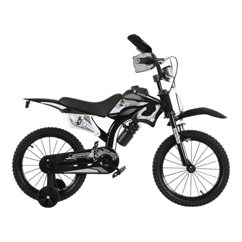 (Black, 16 inch) Kids Moto Bike Bicycle Boys Girls MOTORCROSS
