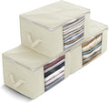 Delka 90L Storage Bags with Lids, Large Storage Boxes with lids, Storage Unit for Clothes, Duvets, Blankets, Toys, Pack of 3 Foldable Organizers with Reinforced Handles and Clear Window (Beige)