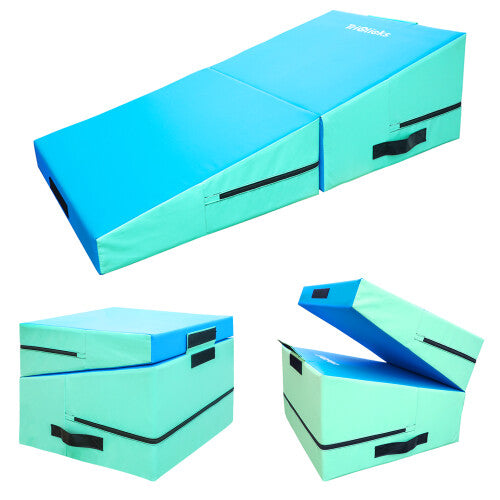 (Incline Gymnastics Mat-Ice Green & Ice Blue) Inflatable Air Barrel Roller Gymnastics Mats Air Track Tumbling Mat