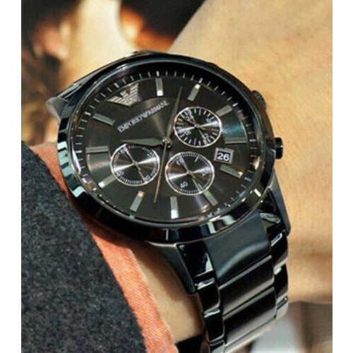EMPORIO ARMANI MEN'S AR2453 BLACK BRACELET BLACK DIAL BLACK CASE