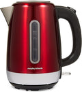 Morphy Richards Equip Jug Kettle, 1.7L, 3Kw Rapid boil, Removeable Limescale Filter, Easy View Water Gauge, Stainless Steel Case, Red, 102785