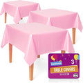 SOL 3pk Solid Lovely Pink Table Cloth Party 121x121cm Christmas Decorations Wipe Clean Plastic Cover Disposable for Parties Heavy Duty Spill Protection - Birthdays, Weddings, Buffets, Catering