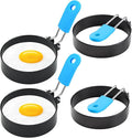 4pcs Egg Rings for Frying, Stainless Steel Egg Rings with Anti-Scald Folding Handle, Non Stick Fried Egg Rings for Household Kitchen Cooking Egg Frying Breakfast Mini Burger