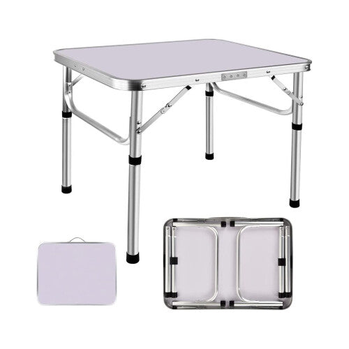 Foldable Camping Table 60x45x26/56 cm - Adjustable Height, Aluminum Frame with MDF Top, Portable Picnic Desk with Handle