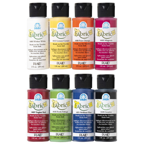 FolkArt Brush-On Fabric Acrylic Paint Beginner Set (8x2oz) - Flexible, Permanent, Machine-Washable on Fabric - FAB8SET