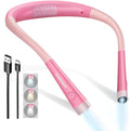 Glocusent LED Neck Reading Light, Book Light for Reading in Bed, 3 Colors, 6 Brightness Levels, Bendable Arms, Rechargeable, Long Lasting, Perfect for Reading, Knitting, Camping(Pink)