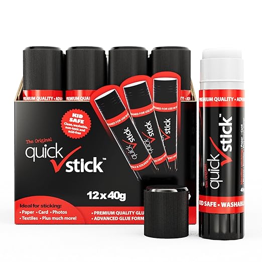 Glue Stick Pack of 12 x 40g Multipack Strong Hold Original Quality Adhesive Safe Glue Sticks for School & Children, Crafting Glue, Scrapbooking, Office, School supplies and Much More