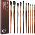 Fuumuui 10Pcs Professional Watercolour Brushes, Synthetic Squirrel Hair Brush Set Variety Shapes with Round Pointed, Flat, Cat's Tongue, Dagger for Watercolour Acrylic Gouache Inks Painting