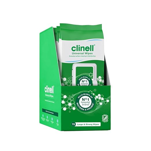Clinell Universal Cleaning and Disinfecting Wipes for Home - Pack of 4 - 70 XL Wipes per Pack (280 Wipes) - with Moisture Lock Lid - Kills 99.99% of Germs, Antimicrobial, Quick Action