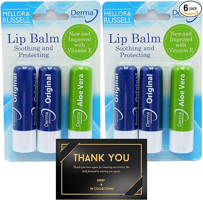 Intensive Lip Balm, Pack of 2 (6 Sticks) – Soothing and Protecting, Enriched with Vitamin E, Original and Aloe Vera, Hydrating Lip Care for Dry and Chapped Lips