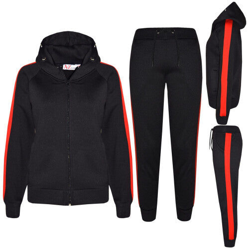 (13 Years, Black & Red) Kids Girls Boys Jogging Suit Fleece Hooded Hoodie Bottom Tracksuit Jogger 5-13Yr