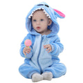 (Stitch, Fit Height80cm) Onesie Cartoon Baby Animal Flannel Crawling Clothes Long Winter Sleeve