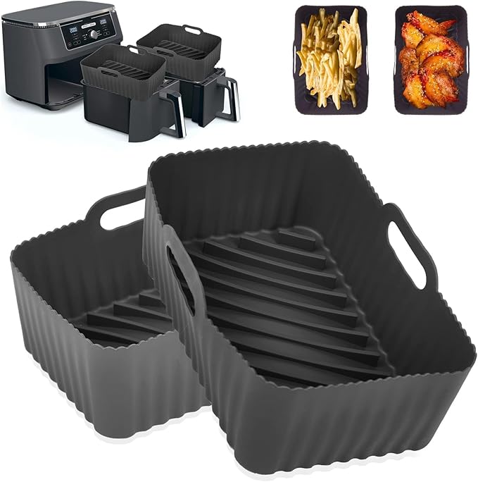 Silicone Air Fryer Liners for Ninja Foodi AF300UK, 2Pcs Ninja Foodi Dual Zone Air Fryer Accessories, Reusable Silicone Dual Basket Air Fryer Liner 7.6L