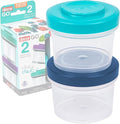 Décor Go Click & Stack Snack Tubs, 2 Pack Leakproof Food Storage Containers, Snack Tubs for Adults and Kids, Freezer & Microwave Safe, 150ml x 2 - clear base and assorted colour lids