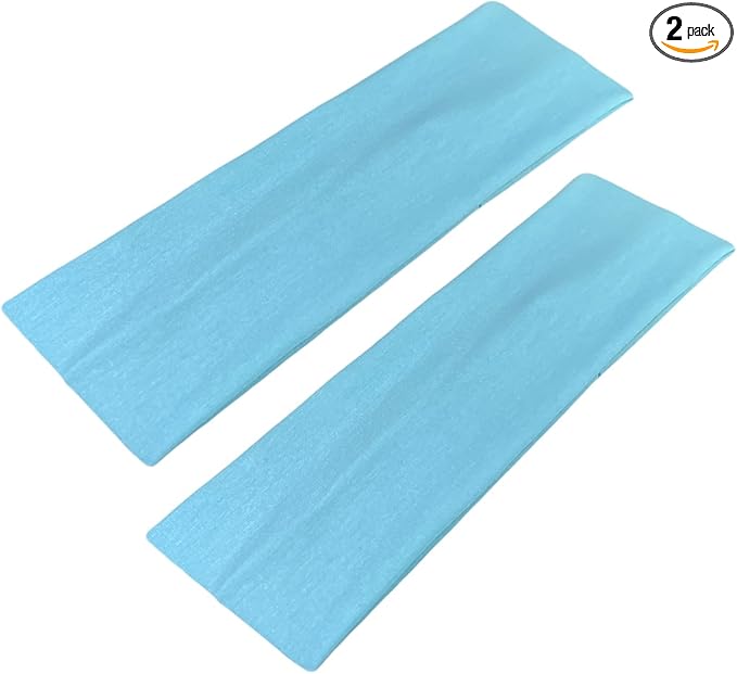 WESTEND CHOICE 7cm Wide Headbands 2 Pack Plain Stretchy Hairband Unisex Kylie Headband Bandeau Gym Exercise Headbands for Women & Men Soft Yoga Head Band (Light blue)