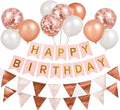 Happy Birthday Banner and Bunting, Rose Gold Birthday Decoration 12inch Balloons, Ribbons and Birthday Banners, Wall Hooks, A Perfect Happy Birthday Decorations.