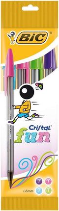 BIC Cristal Fun Ballpoint Pens - Pack of 4- Assorted Colours - Wide Point (1.6 mm) - Exciting and Eye-Catching Colours for Writing