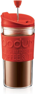 BODUM Travel French Press Coffee Maker Set with Extra Lid, Vacuum, 0.35 L/12 oz, Red