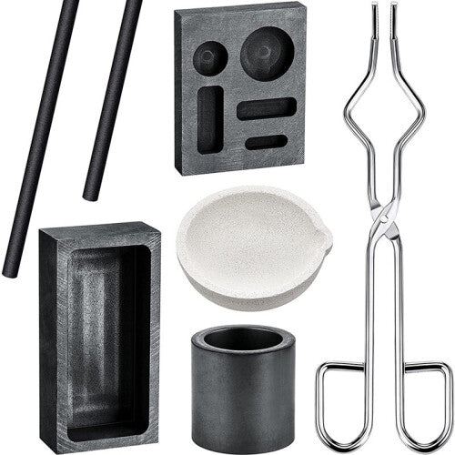 Graphite Torch Melting Casting Kit,2 Graphite Crucible Stir Stick, Quartz Crucible, Cylindrical Graphite, Tong For Melt