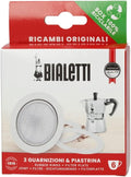Bialetti Ricambi, Includes 3 Gaskets and 1 Plate, Compatible with Moka Express, Fiammetta, Break, Happy, DAMA, Moka Timer and Rainbow (6 Cups), BIA640308