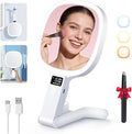 Auxmir Smart Magnifying Mirror with Light, Double Sided 30X/1X, LED Display Screen Makeup Mirror, 2500mAh Rechargeable, 3 Light Colors, Dimmable Handheld Tabletop Hanging for Travel Offices Bedroom