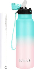 GOPPUS 750ml/26oz Stainless Water Bottle with Straw Double Wall Insulated Bottles with Strap Reusable Vacuum Thermal Flask Leakproof Keep Cold Drinks Bottles with Flip Top Lid for Men Women BPA Free