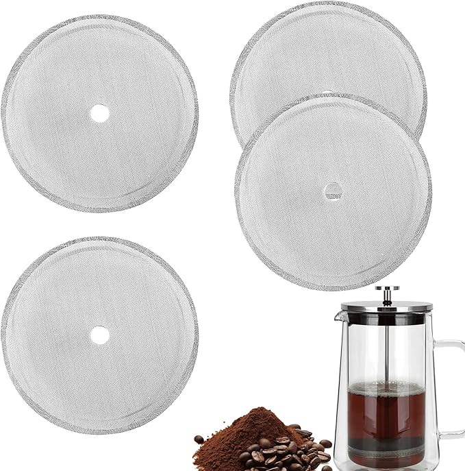 4-Pack Stainless Steel Replacement Cafetiere Filter Mesh Screen - 4 Inch Coffee Filter, for 34oz/1000ml Coffee and Tea Makers