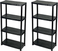 Addis 4 Tier Plastic Storage Shelving Units Twin Pack – Durable Freestanding Organiser for Garage, Shed, Utility Room, or Home – Space-Saving Easy Assembly Plastic Black
