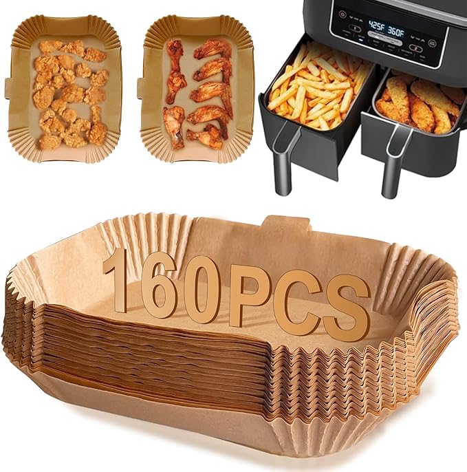 160PC Air Fryer Liners, Upgraded Dual Ninja Air Fryer Liners Disposable with Curved Handle, Air Fryer Accessories for Ninja AF300UK AF400UK, Salter, Tower and Other Dual Zone Air Fryer