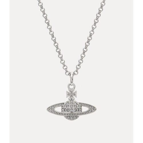Vivienne Westwood Mini Bas Relief Pendant - Crystal Orb with Saturn Ring, Silver-Tone, 44-48cm