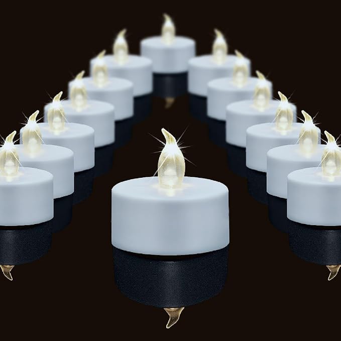 Battery Operated Flameless LED Tea Lights Candles 24-Pack Realistic Flickering Electric Fake Candle with Warm White Bulb Light for Christmas, Halloween, Festivals, Weddings Decoration