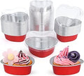 ELECLAND 50Set Red Heart Cake Pans 100ml Aluminum Foil Heart Shaped Cake Pan with Lids Dessert Baking Cup Liners Cupcake Containers for Valentines Wedding Christmas Birthday Mother's Day Party Decor
