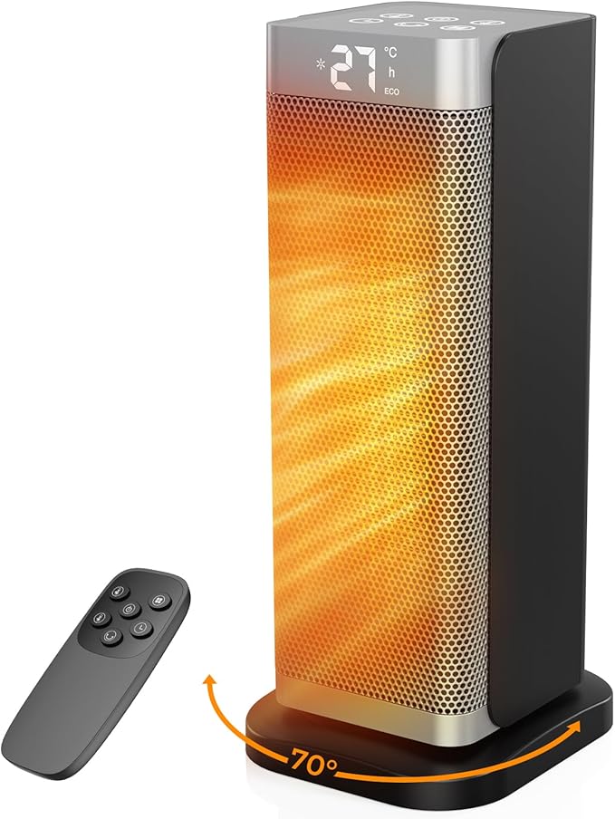 Electric Heater - 2000W Portable Fan Heater with 3 Modes, Low Noise Small Room Space heater with Thermostat, Remote, PTC Ceramic Heaters with 70°Oscillation, 12H Timer, Overheat & Tip-Over Protection[Energy Class A]