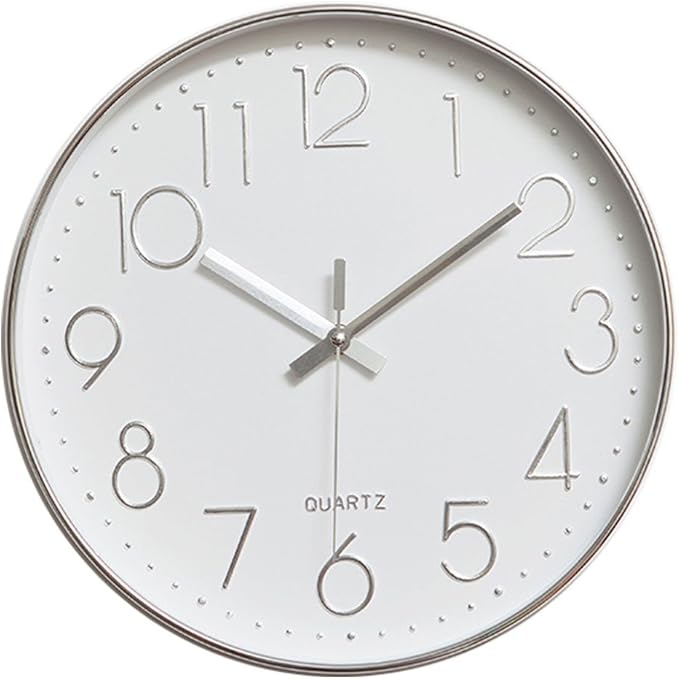 jomparis Modern 12 Inch Battery Operated Silent & Non-ticking Wall Clock Quiet Sweep Quartz Silver Chrome Frame Office Home Decor Clocks
