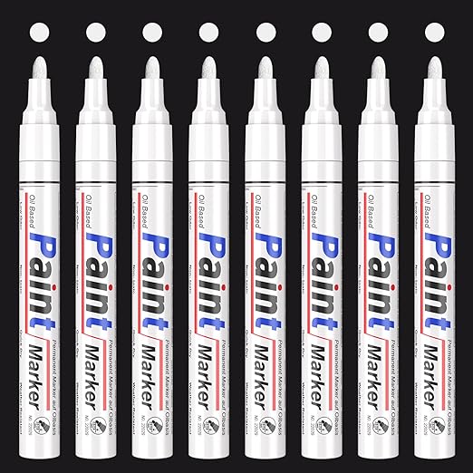 APOGO White Paint Pens - 8 Pack Oil Based Permanent Markers, Medium Tip, Waterproof Paint Marker Set for Rocks, Wood, Metal, Plastic, Glass, Mugs, DIY Craft, Touch Up