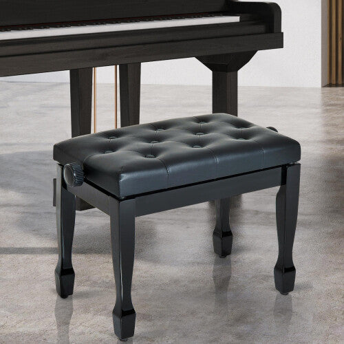 HOMCOM Faux Leather Adjustable Piano Stool, 45-55cm, Black, Wooden Base, 200kg Load, F12-015V70BK