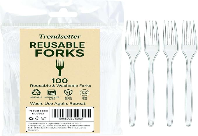 Trendsetter 100 Pieces Heavy Duty Clear Reusable and Washable Fork-Reusable Food-Safe Forks,Reusable Dinner Fork Set Strong Washable & Durable Long-Lasting Cutlery